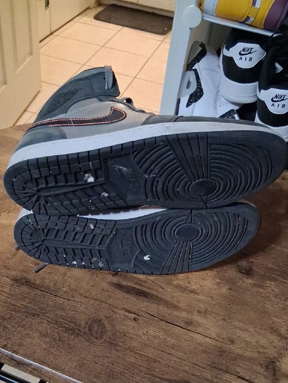 Jordan Mid-Top Sneakers in Gray with Orange Trim